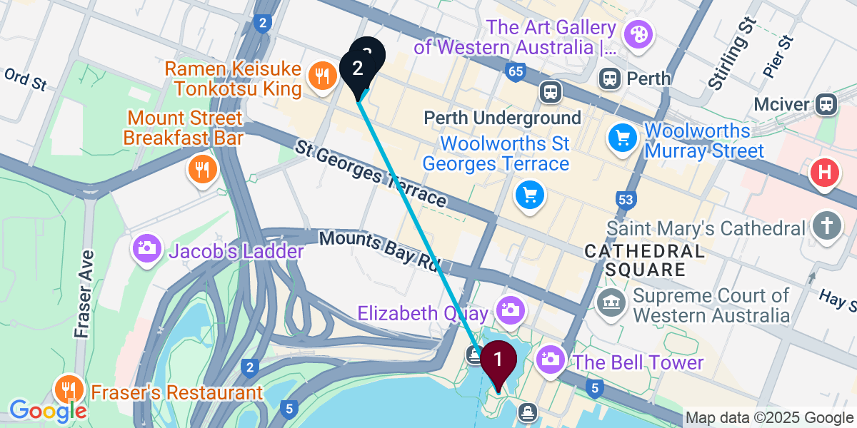 Map for 3-Stop Perth Bar Crawl