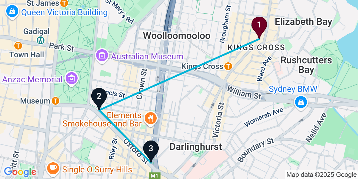 Map for 3-Stop Potts Point Nightclub Bar Crawl