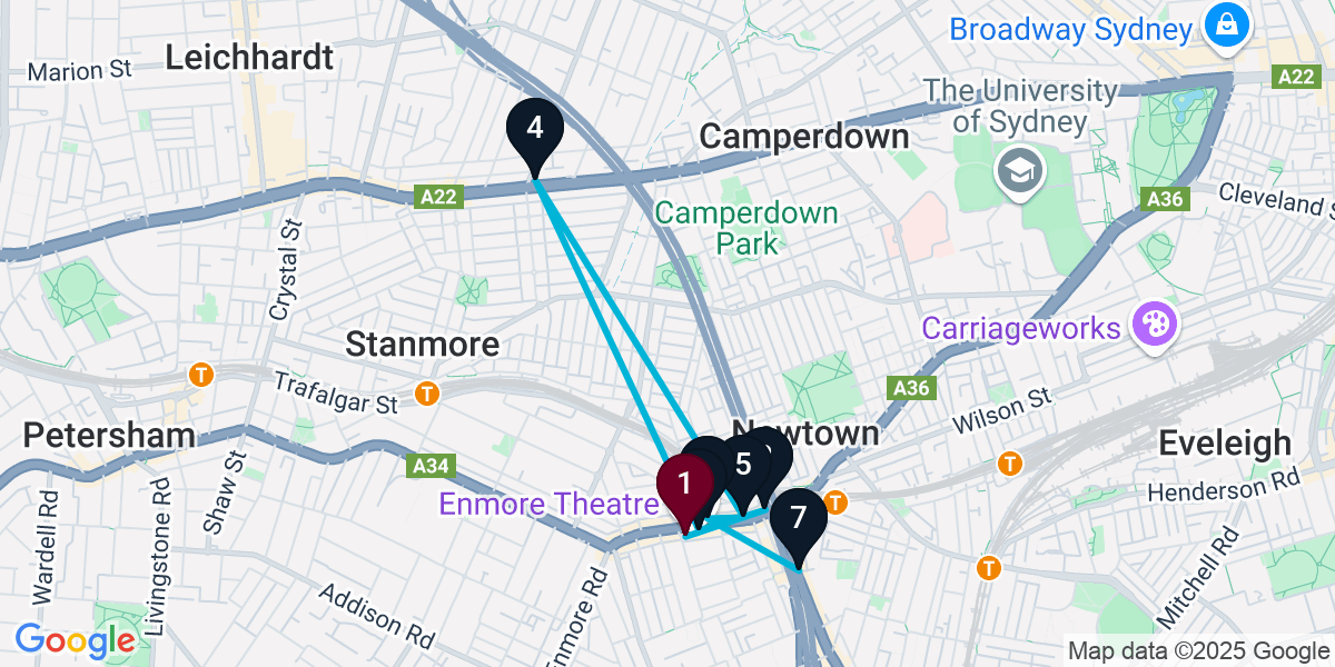 Map for 7-Stop Newtown Wine bar Bar Crawl