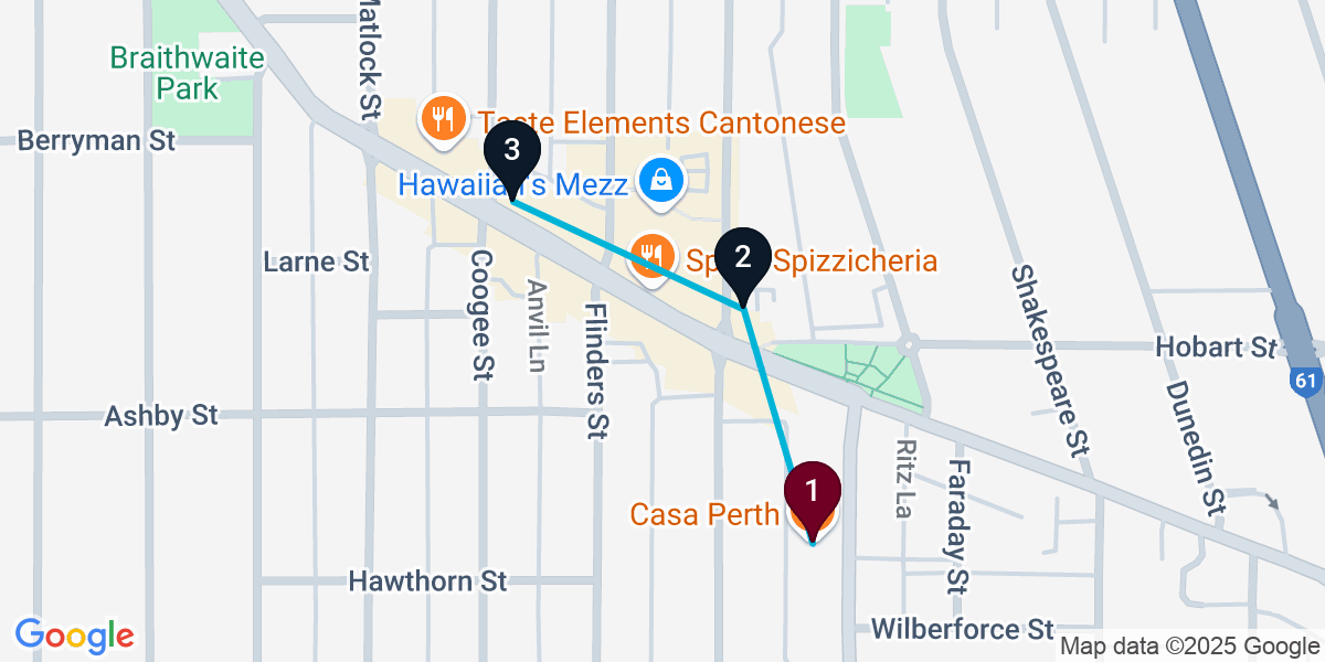 Map for 3-Stop Mount Hawthorn Cocktail Bar Crawl