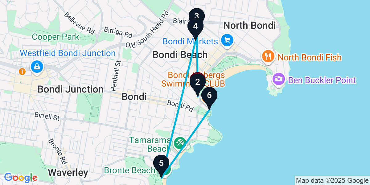 Map for 6-Stop Bondi Beach Beach bar Bar Crawl
