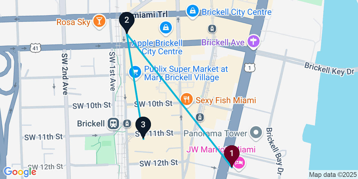 Map for Quick Brickell Cocktail Bar Crawl