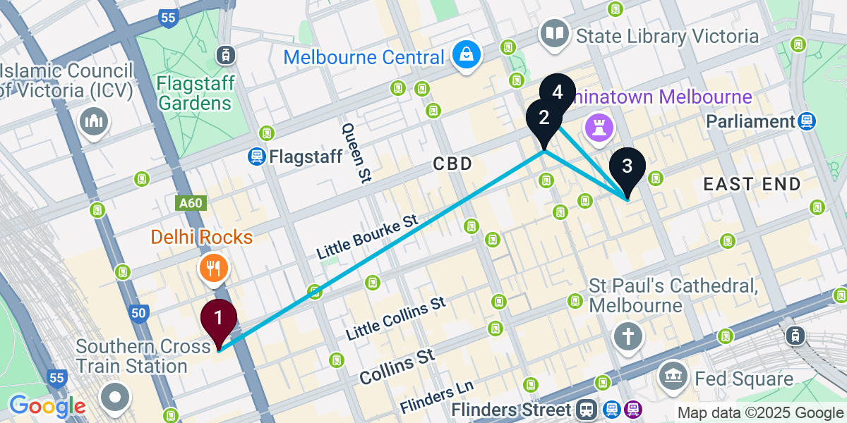 Map for Urban Melbourne Cocktail Bar Crawl
