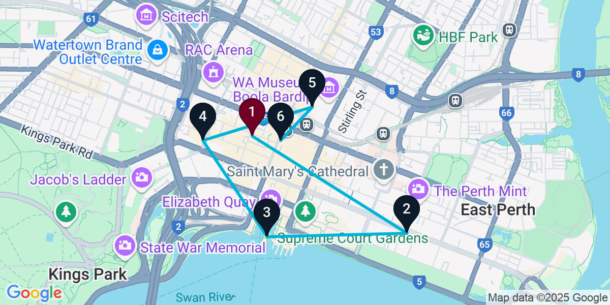 Map for 6-Stop Perth Wine bar Bar Crawl