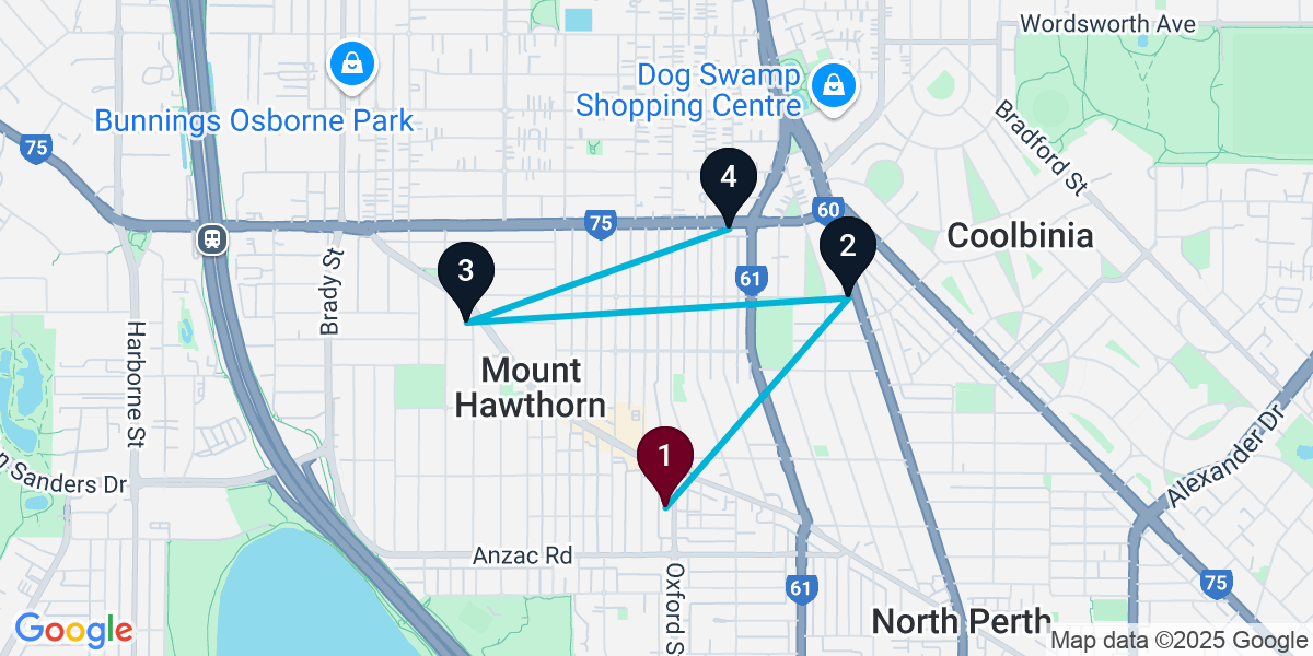 Map for 4-Stop Mount Hawthorn Live music Bar Crawl