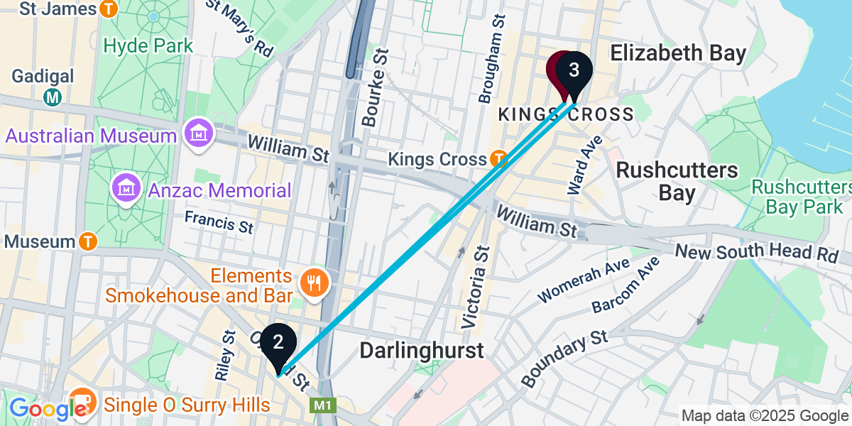 Map for 3-Stop Potts Point Bar Crawl