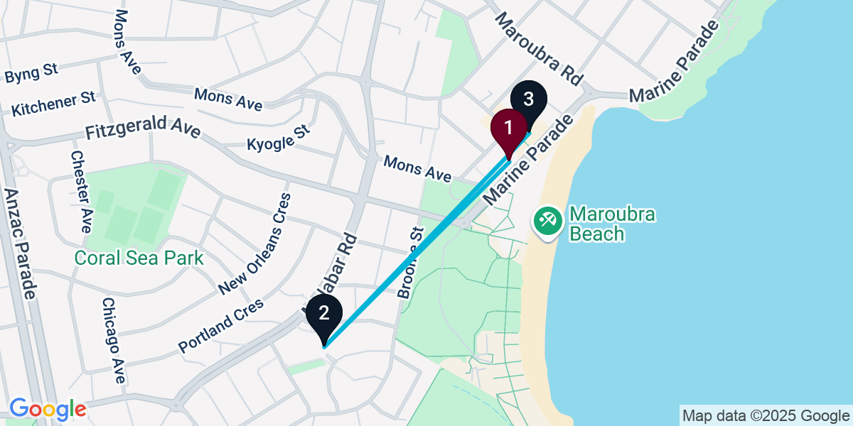 Map for 3-Stop Maroubra Bar Crawl