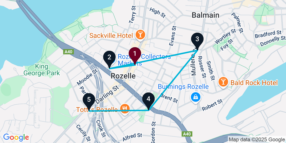 Map for 5-Stop Rozelle Live music Bar Crawl
