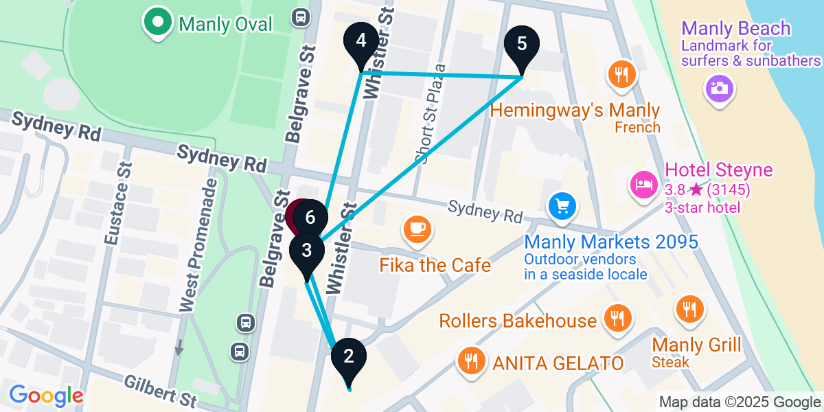 Map for 6-Stop Manly Wine bar Bar Crawl