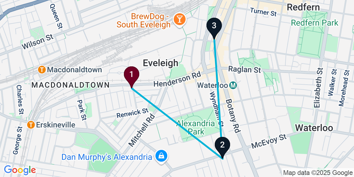 Map for 3-Stop Alexandria Brewery Bar Crawl