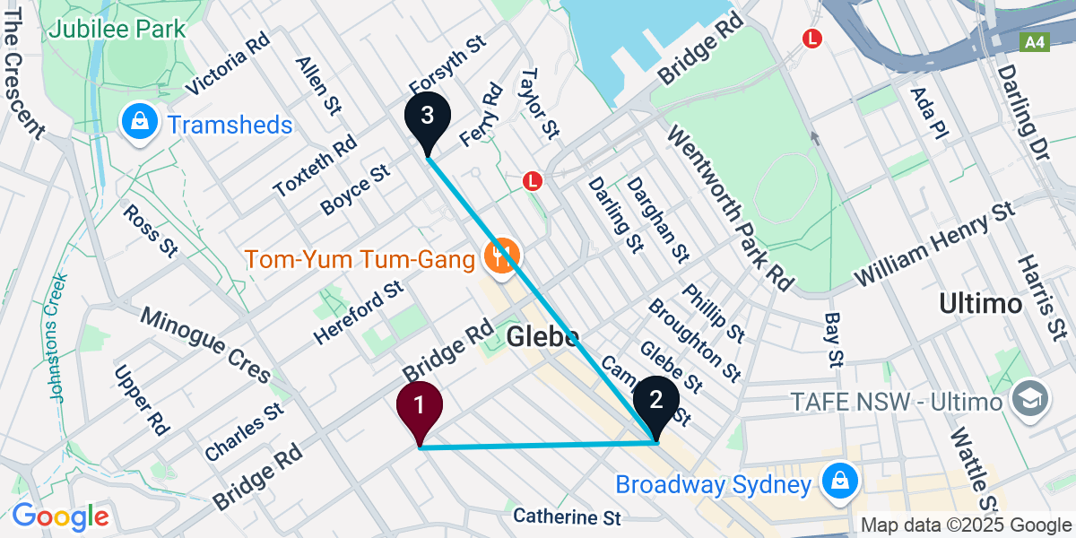 Map for 3-Stop Glebe Live music Bar Crawl