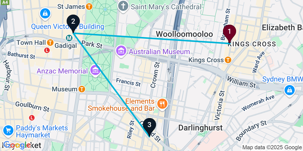 Map for 3-Stop Potts Point Hotel bar Bar Crawl