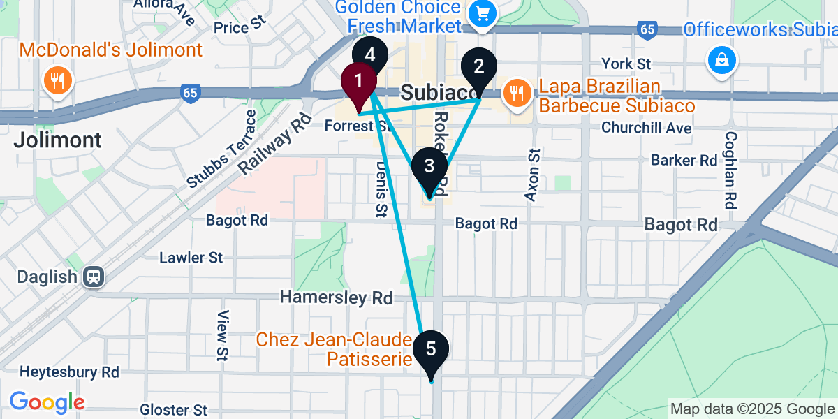 Map for 5-Stop Subiaco Wine bar Bar Crawl