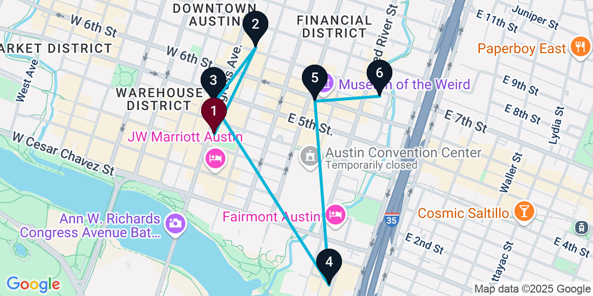 Map for 6-Stop Austin Wine bar Bar Crawl