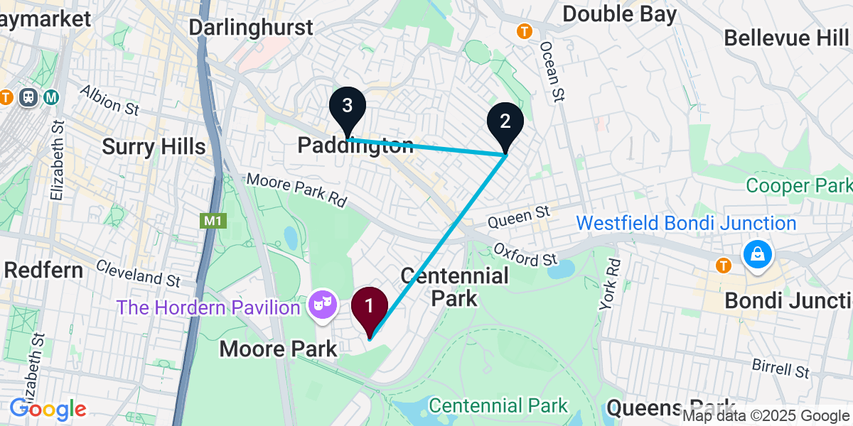 Map for 3-Stop Moore Park Live music Bar Crawl