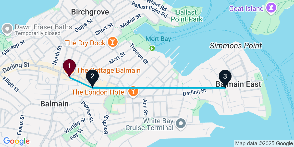 Map for 3-Stop Balmain Pub Bar Crawl