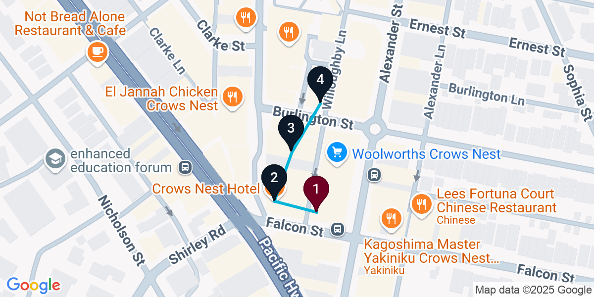 Map for 4-Stop Crows Nest Bar Crawl