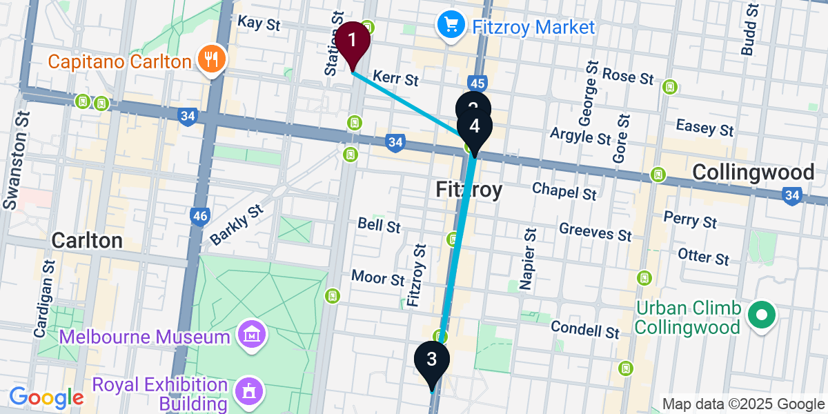 Map for Fitzroy Cocktail Bar Crawl