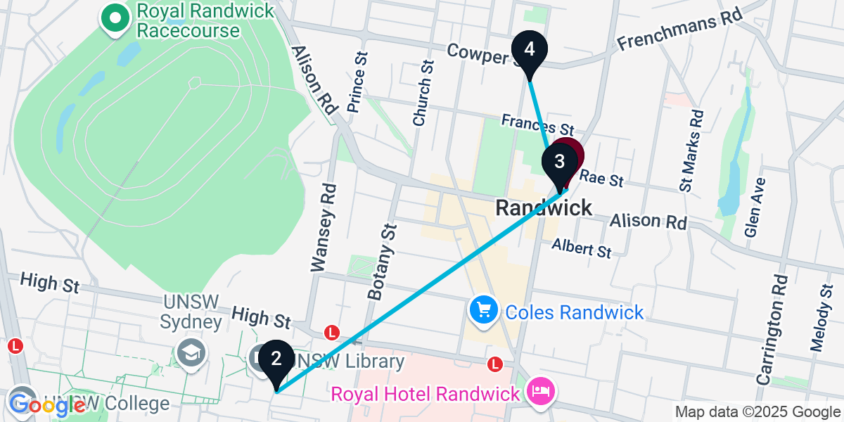 Map for 4-Stop Randwick Bar Crawl