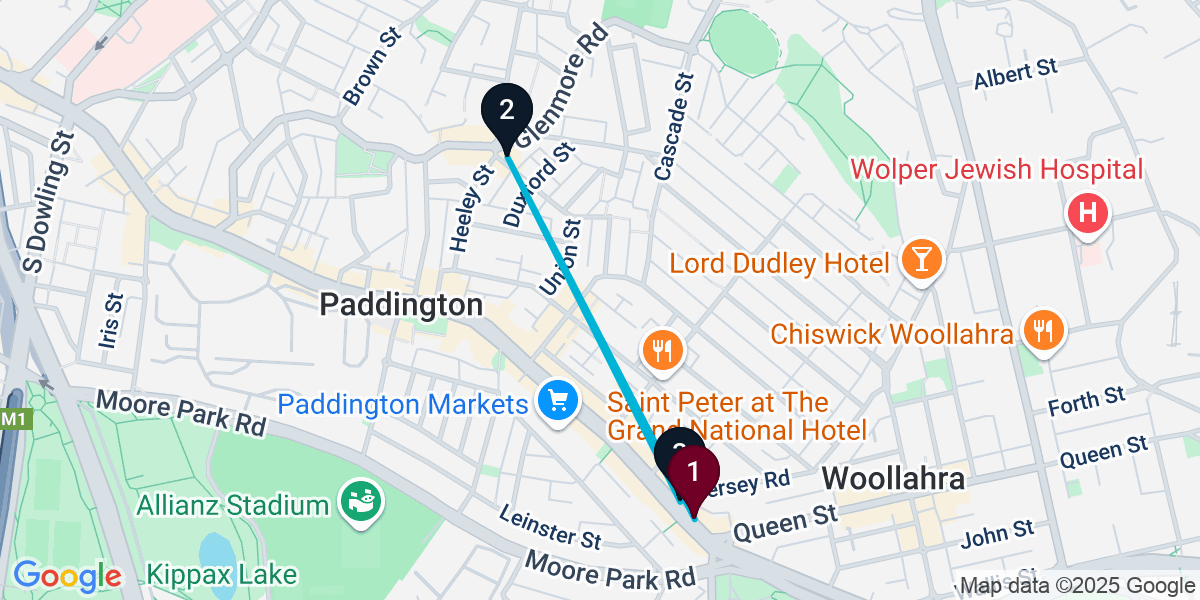 Map for 3-Stop Woollahra Pub Bar Crawl