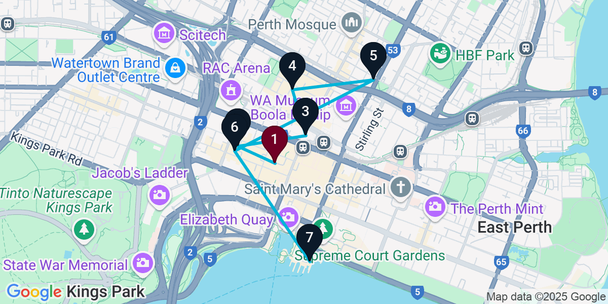 Map for 7-Stop Perth Cocktail Bar Crawl