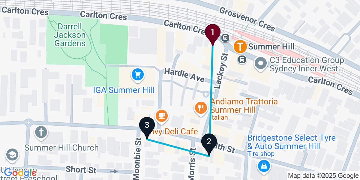 Map for 3-Stop Summer Hill Wine bar Bar Crawl