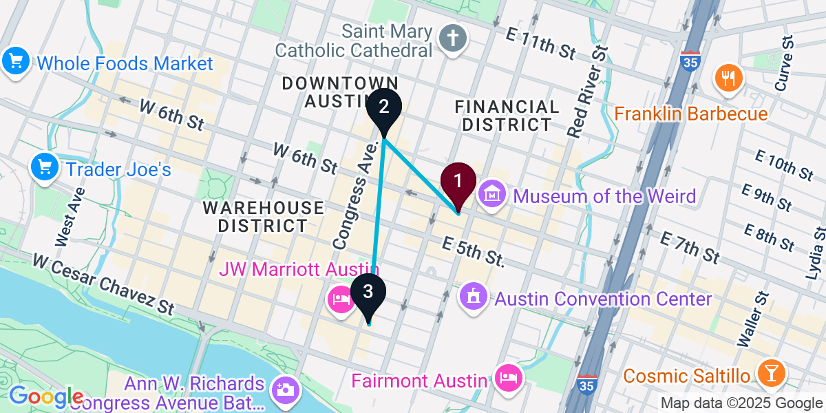 Map for 3-Stop Austin Pub Bar Crawl