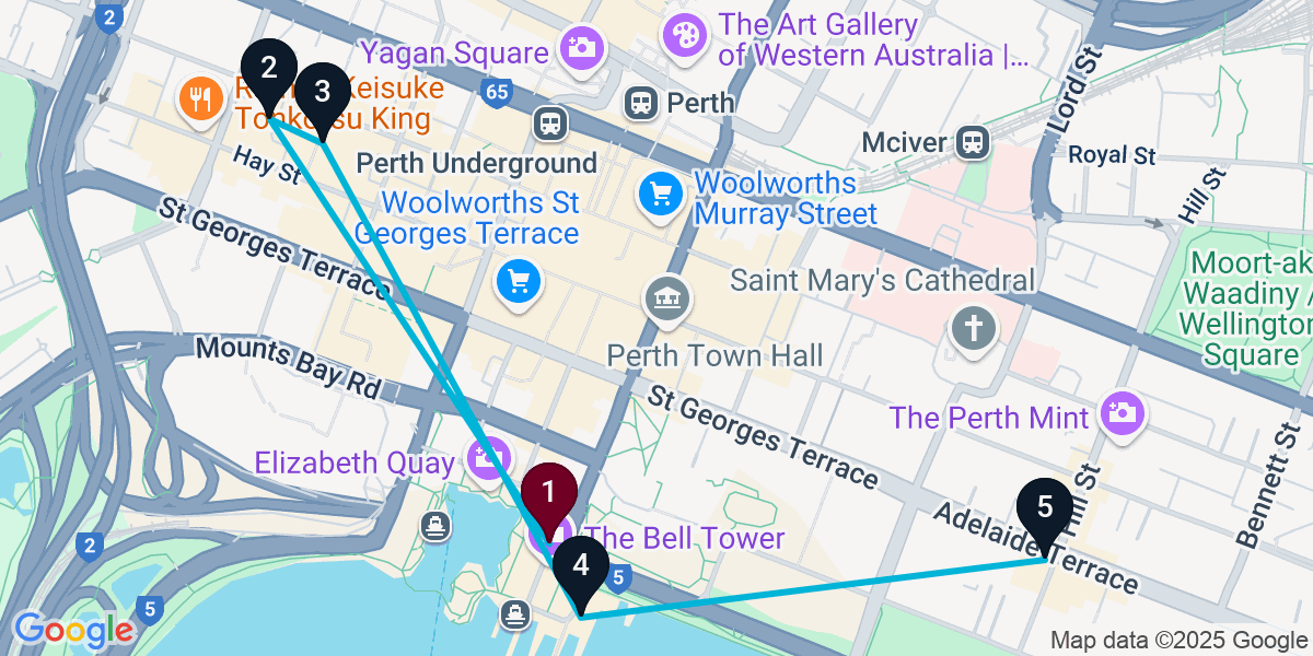 Map for 5-Stop Perth Pub Bar Crawl