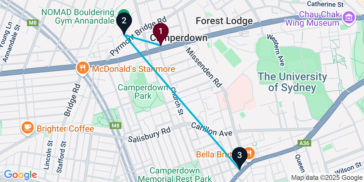 Map for 3-Stop Camperdown Rooftop Bar Crawl