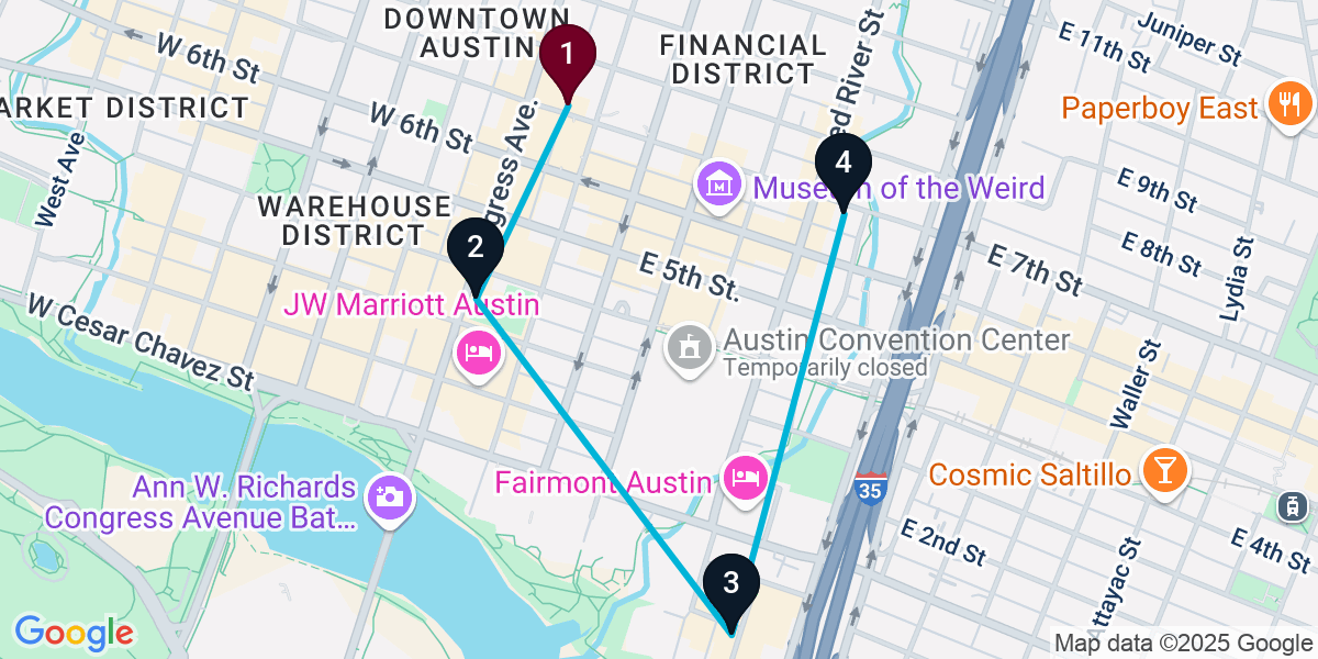 Map for 4-Stop Austin Wine bar Bar Crawl