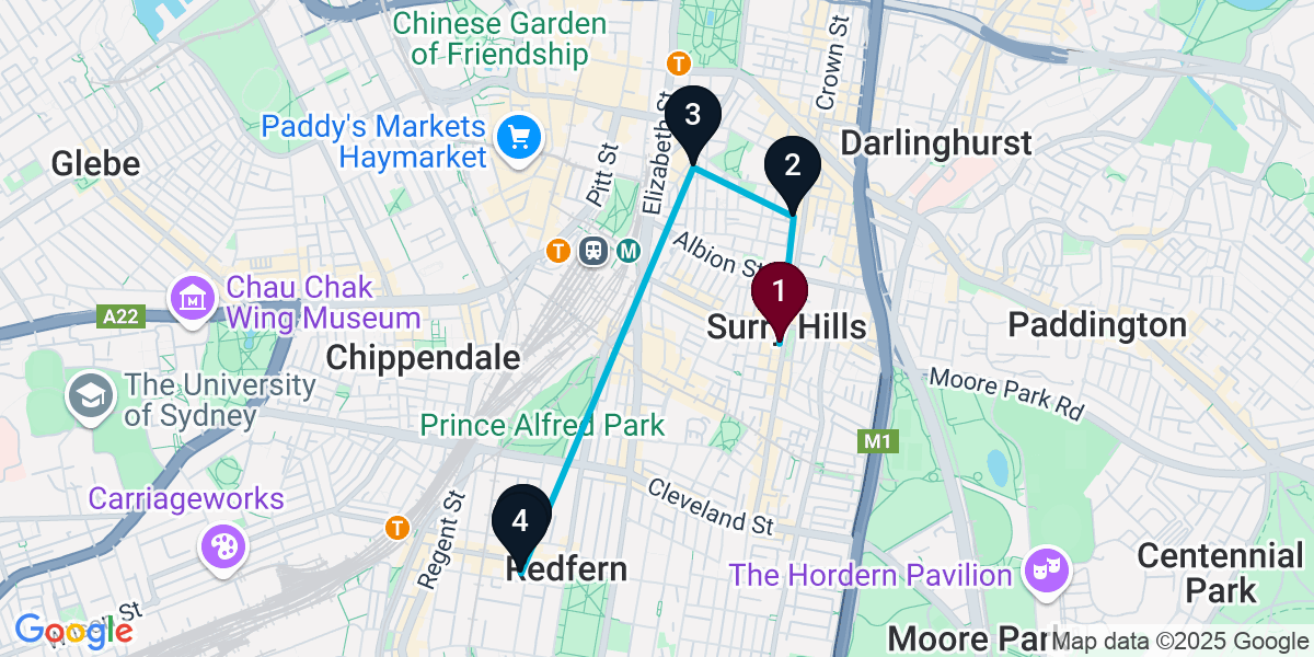 Map for 5-Stop Surry Hills Wine bar Bar Crawl