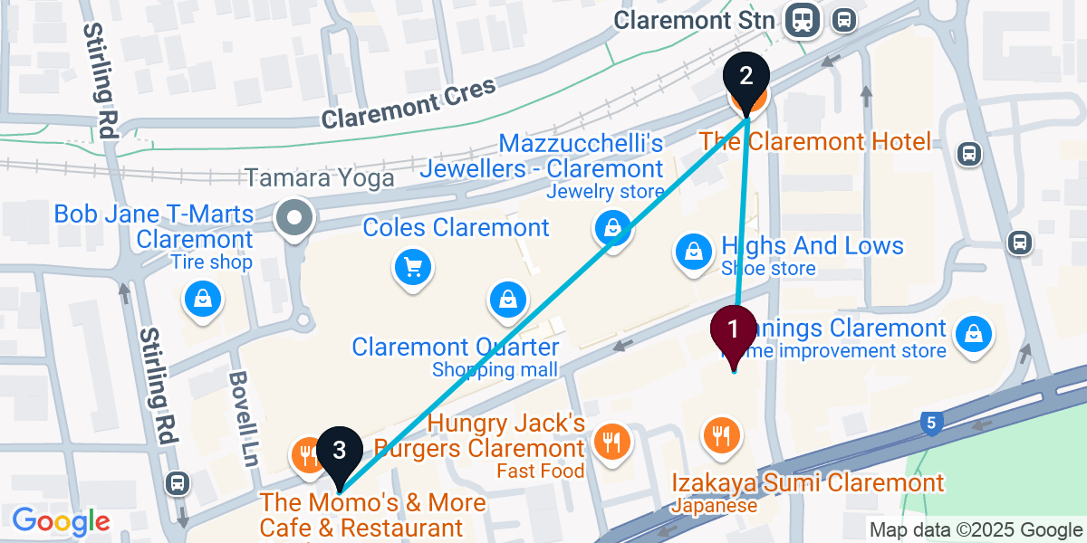 Map for Claremont Cocktail Bar Crawl