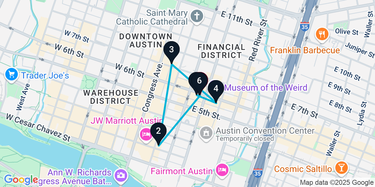 Map for 6-Stop Austin Bar Crawl