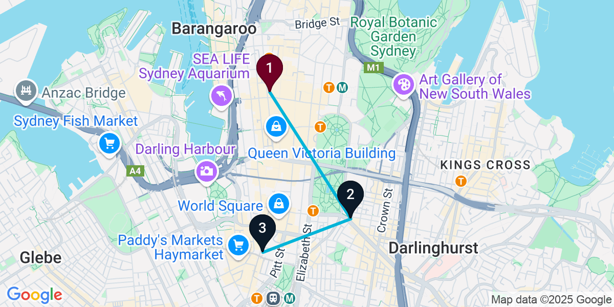 Map for 3-Stop Sydney Nightclub Bar Crawl
