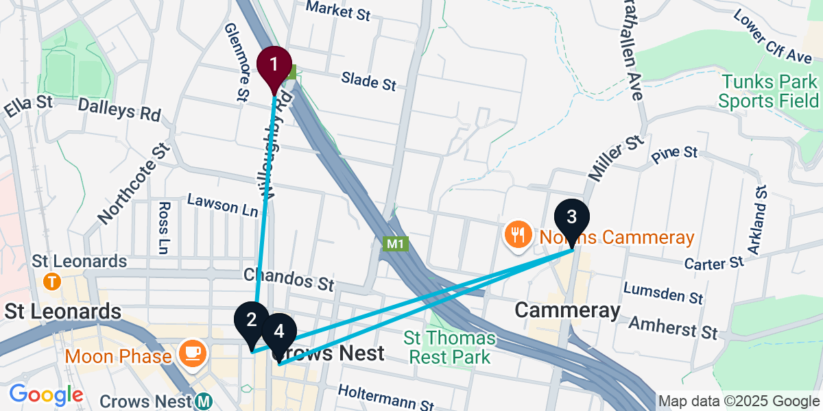 Map for 4-Stop Naremburn Wine bar Bar Crawl