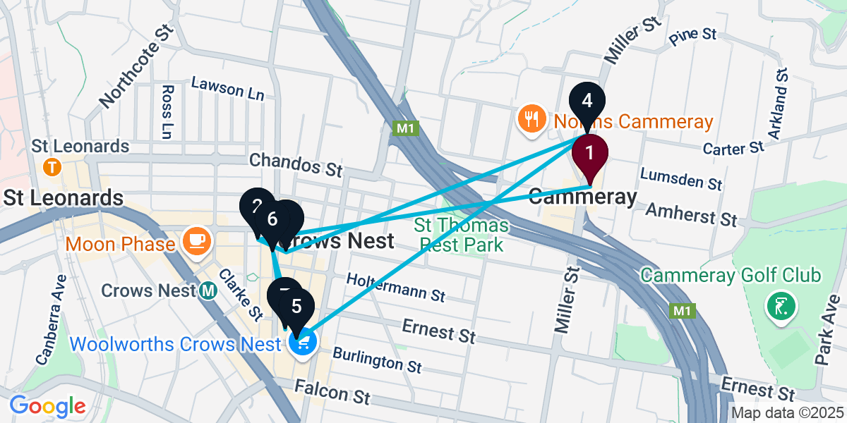 Map for 7-Stop Cammeray Wine bar Bar Crawl