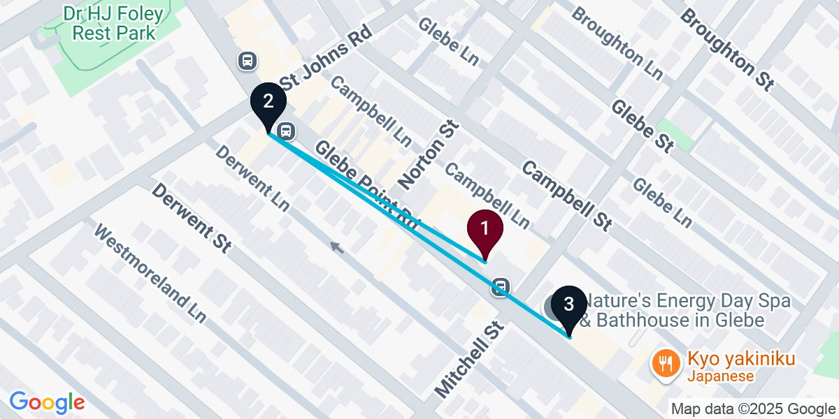 Map for 3-Stop Glebe Wine bar Bar Crawl