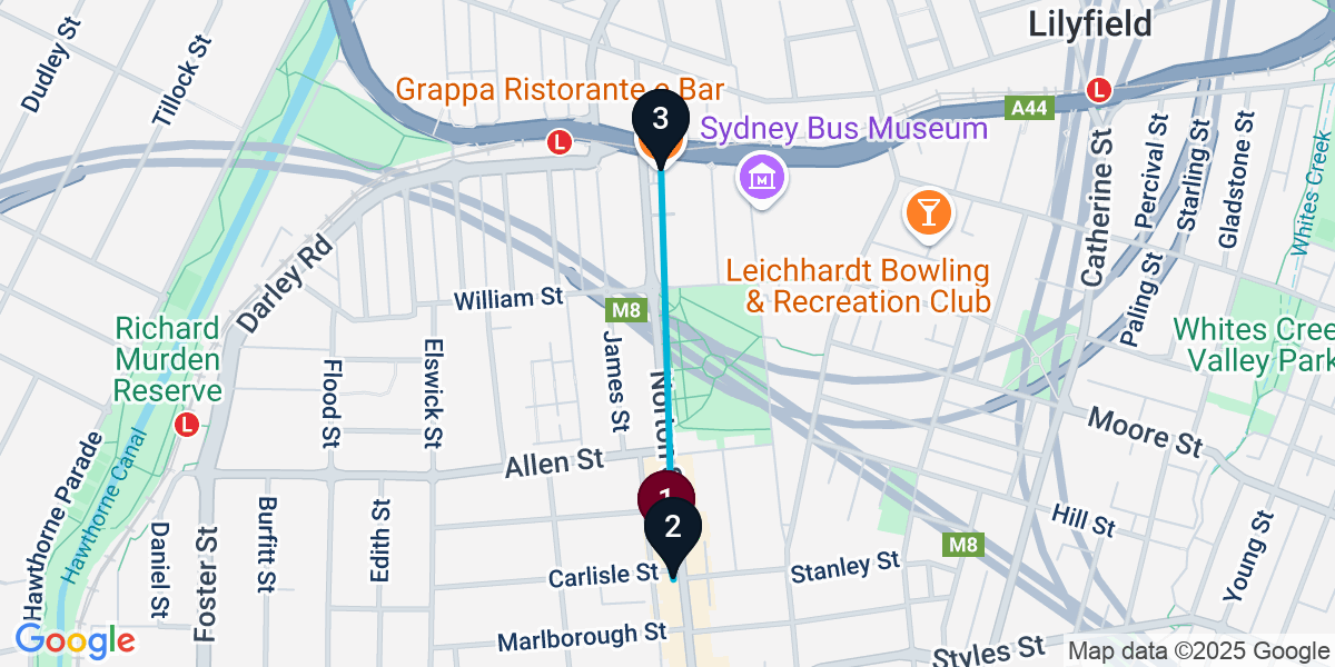 Map for 3-Stop Leichhardt Rooftop Bar Crawl