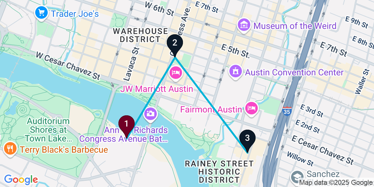 Map for 3-Stop Austin Cocktail Bar Crawl
