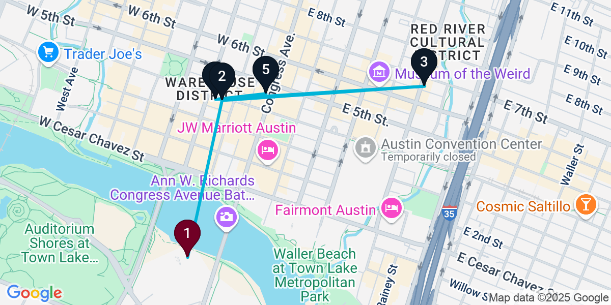 Map for 5-Stop Austin Nightclub Bar Crawl