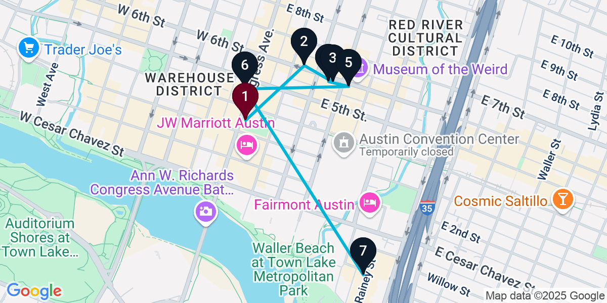 Map for 7-Stop Austin Bar Crawl