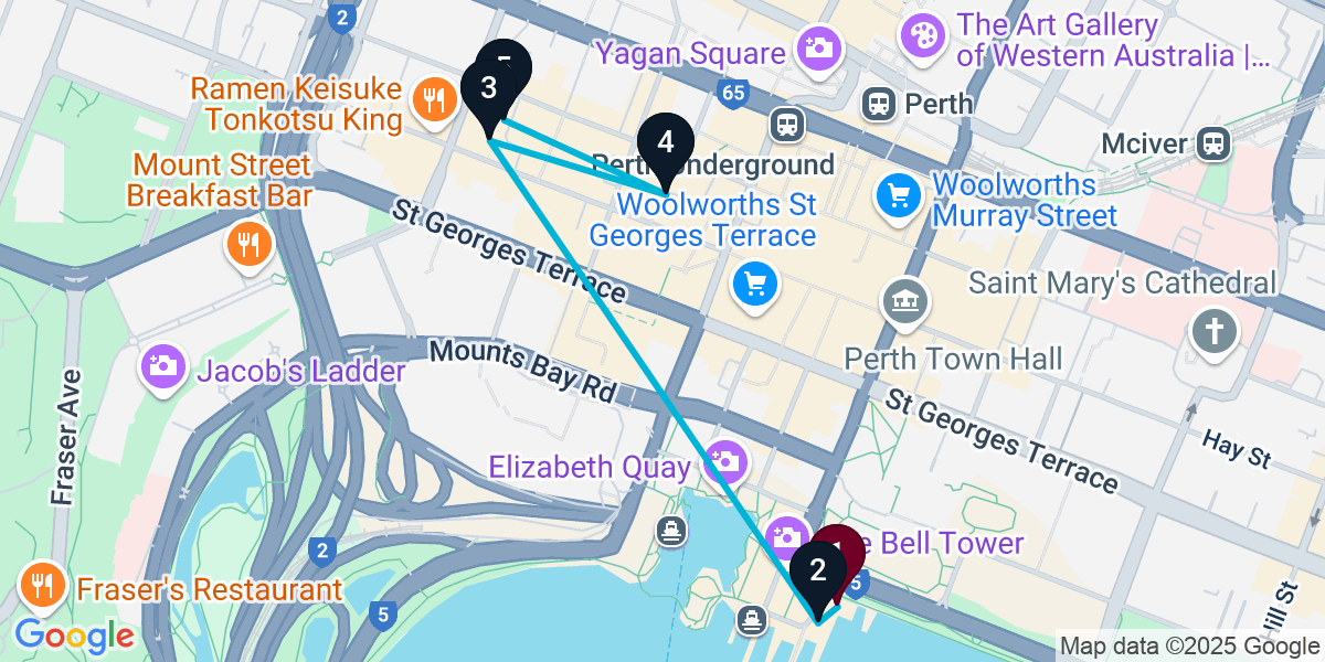 Map for 5-Stop Perth Bar Crawl