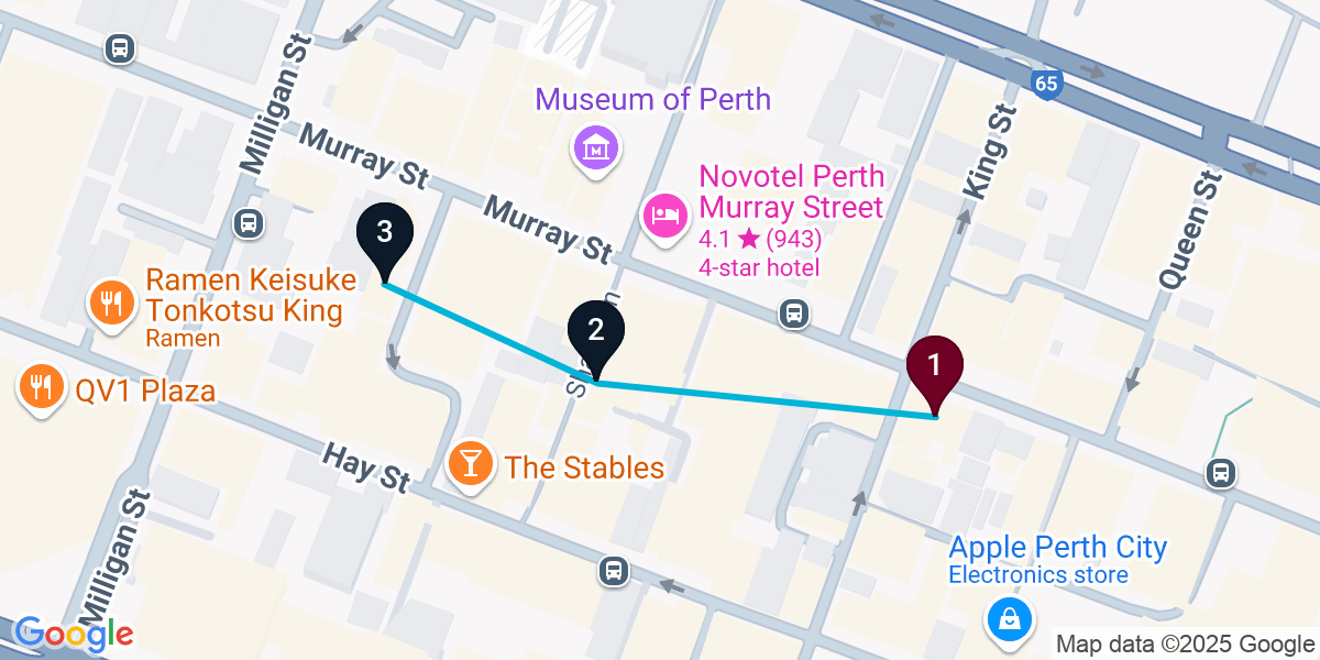 Map for 3-Stop Perth Pub Bar Crawl