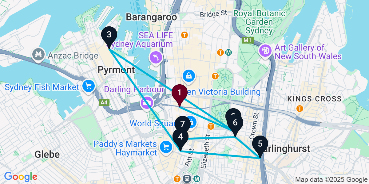 Map for 7-Stop Sydney Nightclub Bar Crawl