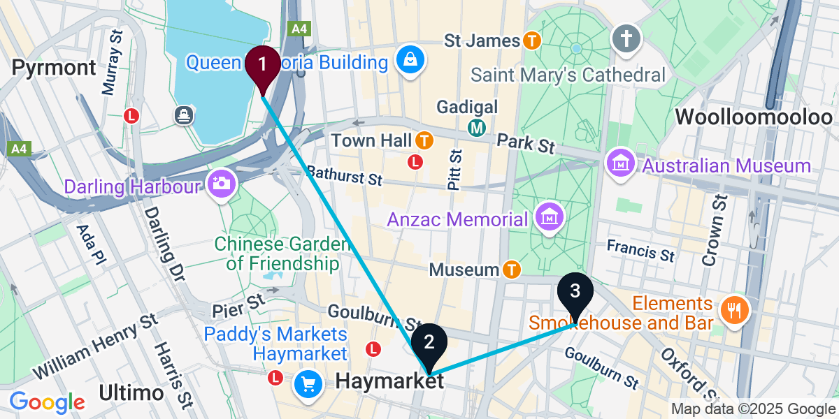 Map for 3-Stop Sydney Live music Bar Crawl