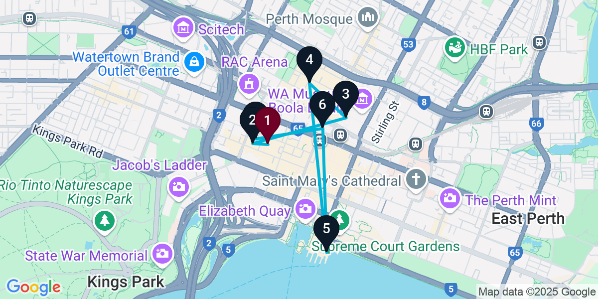Map for 7-Stop Perth Bar Crawl
