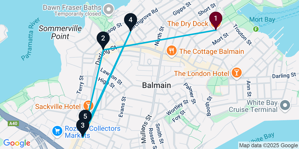 Map for 5-Stop Balmain Wine bar Bar Crawl