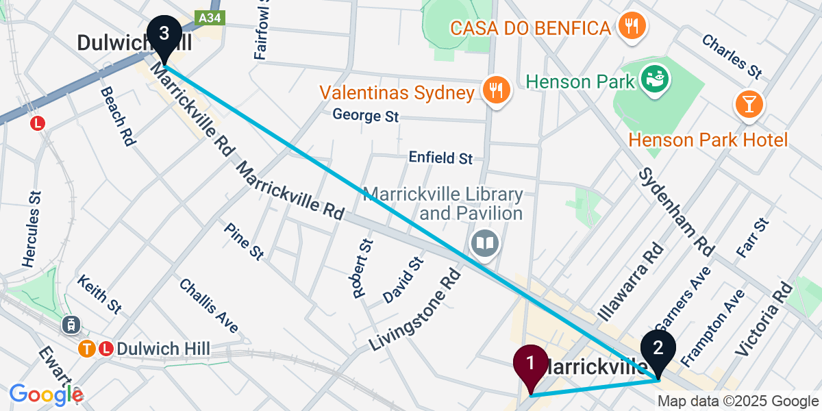 Map for 3-Stop Marrickville Bar Crawl