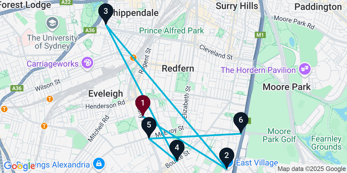 Map for 6-Stop Waterloo Pub Bar Crawl