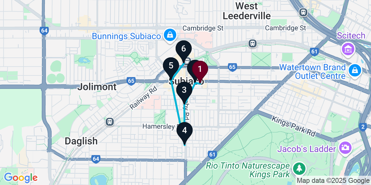 Map for 6-Stop Subiaco Wine bar Bar Crawl